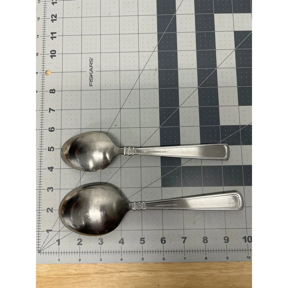 Longaberger Woven Traditions Serving Spoons Stainless Flatware USA Round‎ 2pc